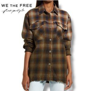 We the Free Anneli Plaid Shirt Jacket Shacket Tobacco Ombre Free People | Sz M